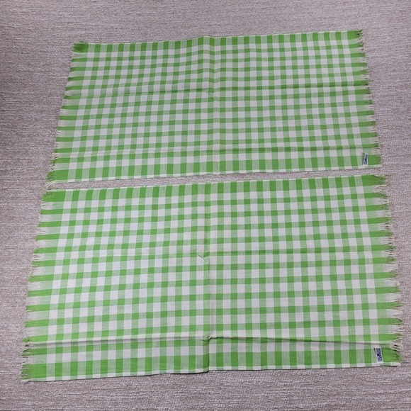 VTG Cannon Tea Towel Kitchen Dish Rag Green Gingham Linen Deadstock Set of 2 - Picture 3 of 11